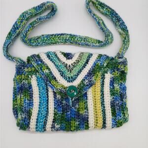 Handmade Crochet Knit Striped Shoulder Bag Multicolor Bohemian